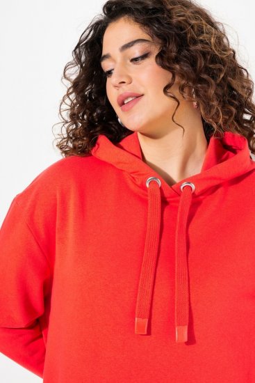Ulla Popken Back Print Kangaroo Pocket Hoodie Hibiscus Red - Mikiny & mikiny bez kapucne - Pohodlné mikiny, hoodie a pletené svetre