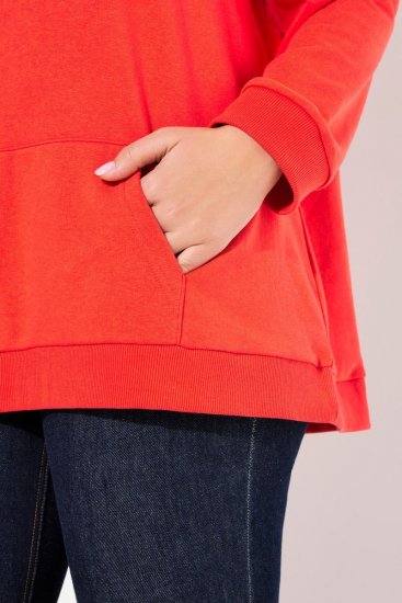 Ulla Popken Back Print Kangaroo Pocket Hoodie Hibiscus Red - Mikiny & mikiny bez kapucne - Pohodlné mikiny, hoodie a pletené svetre
