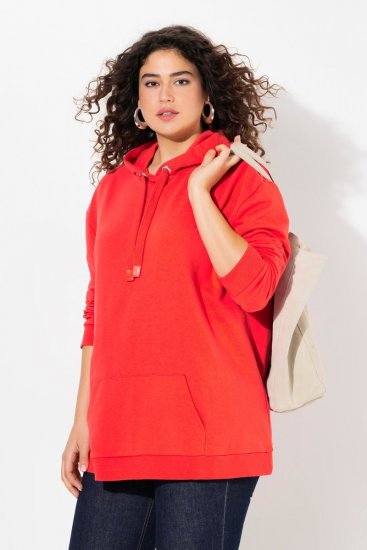 Ulla Popken Back Print Kangaroo Pocket Hoodie Hibiscus Red - Mikiny & mikiny bez kapucne - Pohodlné mikiny, hoodie a pletené svetre