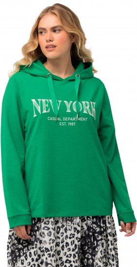 Ulla Popken City Name Graphic Hoodie Emerald Green - Mikiny & mikiny bez kapucne - 