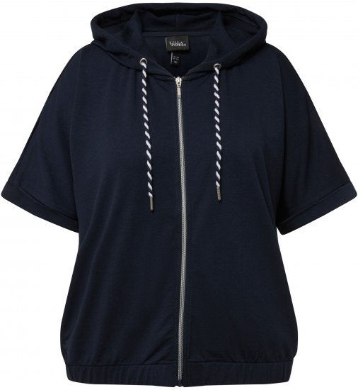 Ulla Popken Short Sleeve Zip-Up Hoodie Navy - Mikiny & mikiny bez kapucne - 