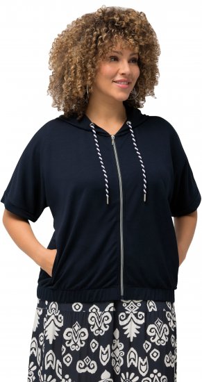 Ulla Popken Short Sleeve Zip-Up Hoodie Navy - Mikiny & mikiny bez kapucne - 