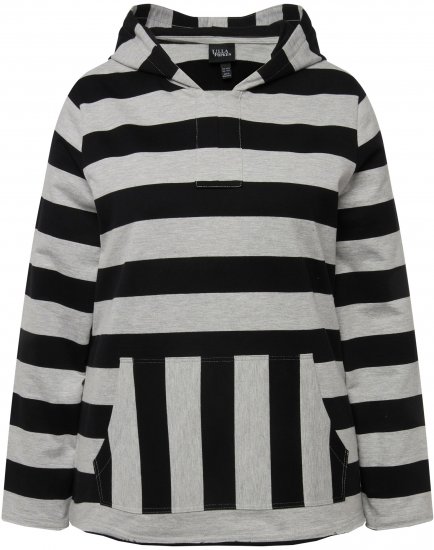 Ulla Popken Mixed Stripe Long Sleeve Hoodie Black - Mikiny & mikiny bez kapucne - 