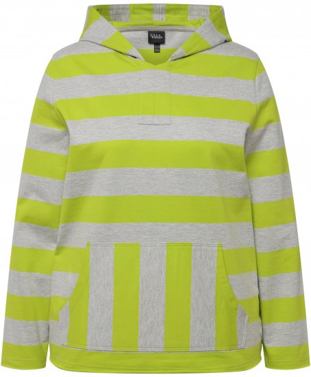 Ulla Popken Mixed Stripe Long Sleeve Hoodie Apple Green - Mikiny & mikiny bez kapucne - 
