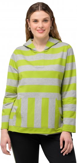 Ulla Popken Mixed Stripe Long Sleeve Hoodie Apple Green - Mikiny & mikiny bez kapucne - 