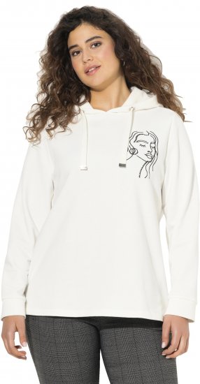 Ulla Popken Face Graphic Long Sleeve Hoodie Off-White - Mikiny & mikiny bez kapucne - 