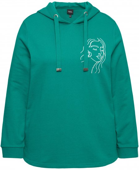 Ulla Popken Face Graphic Long Sleeve Hoodie Emerald Green - Mikiny & mikiny bez kapucne - 