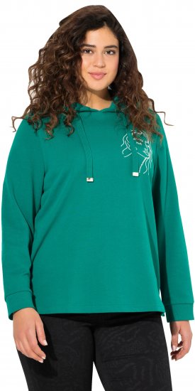 Ulla Popken Face Graphic Long Sleeve Hoodie Emerald Green - Mikiny & mikiny bez kapucne - 