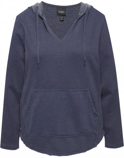 Ulla Popken Open Edged Long Sleeve V-Neck Hoodie Navy - Mikiny & mikiny bez kapucne - 