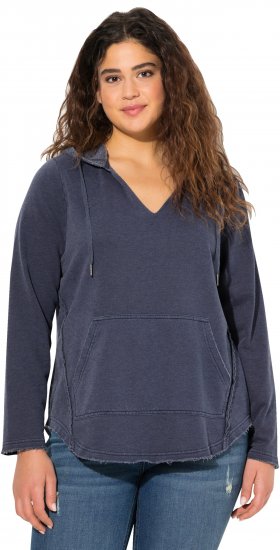Ulla Popken Open Edged Long Sleeve V-Neck Hoodie Navy - Mikiny & mikiny bez kapucne - 