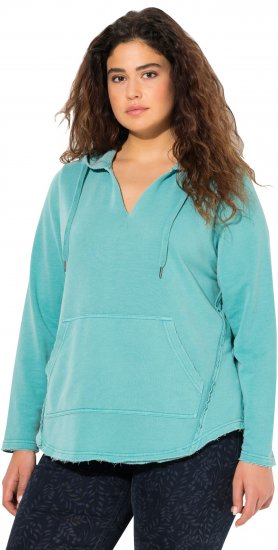 Ulla Popken Open Edged Long Sleeve V-Neck Hoodie Mint Green - Mikiny & mikiny bez kapucne - 