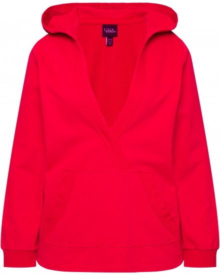 Ulla Popken Plunge Neck Long Sleeve Hoodie Salsa Red - Mikiny & mikiny bez kapucne - 