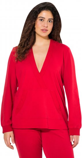 Ulla Popken Plunge Neck Long Sleeve Hoodie Salsa Red - Mikiny & mikiny bez kapucne - 
