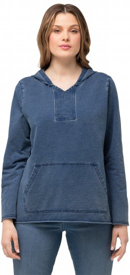 Ulla Popken Raw Hem Long Sleeve Hoodie Night Blue - Mikiny & mikiny bez kapucne - 