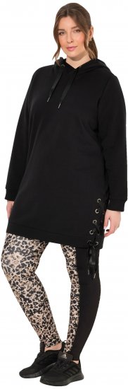 Ulla Popken Longline Lace Up Hoodie Black - Mikiny & mikiny bez kapucne - 
