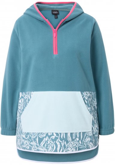 Ulla Popken Floral Detail Fleece Hoodie Ice Green - Mikiny & mikiny bez kapucne - 
