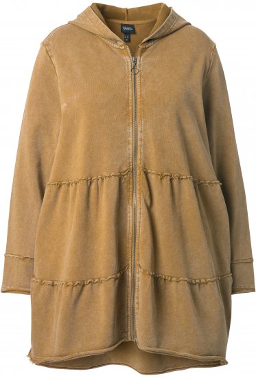 Ulla Popken Tiered Flounce Panel Zip Up Hoodie Mocha Brown - Mikiny & mikiny bez kapucne - 