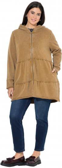 Ulla Popken Tiered Flounce Panel Zip Up Hoodie Mocha Brown - Mikiny & mikiny bez kapucne - 
