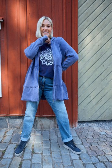 Ulla Popken Tiered Flounce Panel Zip Up Hoodie Atlantic Blue - Mikiny & mikiny bez kapucne - 