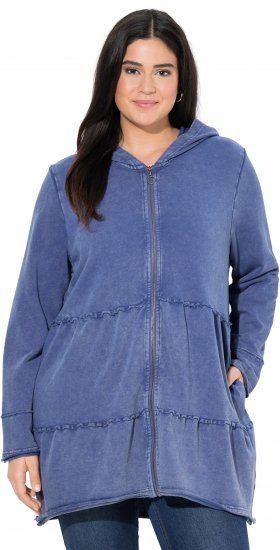 Ulla Popken Tiered Flounce Panel Zip Up Hoodie Atlantic Blue - Mikiny & mikiny bez kapucne - 