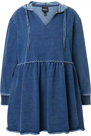Ulla Popken Indigo Dyed Flounce Panel Hoodie Blue - Mikiny & mikiny bez kapucne - 