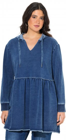 Ulla Popken Indigo Dyed Flounce Panel Hoodie Blue - Mikiny & mikiny bez kapucne - 