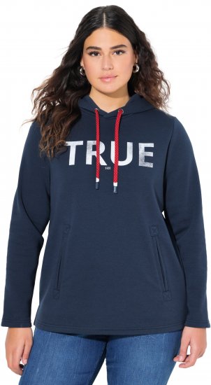 Ulla Popken TRUE Lettering Hoodie Navy Blue - Mikiny & mikiny bez kapucne - 