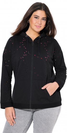 Ulla Popken Eyelet Embroidered Zip-Up Hoodie Black - Mikiny & mikiny bez kapucne - 