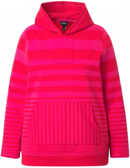 Ulla Popken Oversized Striped Long Sleeve Hoodie Lychee - Mikiny & mikiny bez kapucne - 