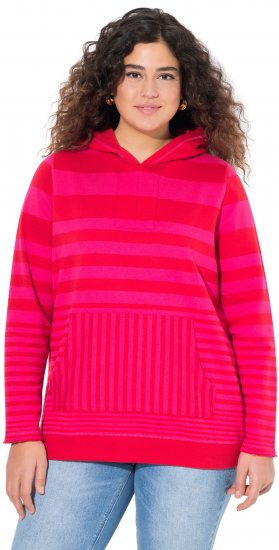 Ulla Popken Oversized Striped Long Sleeve Hoodie Lychee - Mikiny & mikiny bez kapucne - 