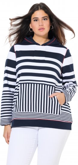 Ulla Popken Oversized Striped Long Sleeve Hoodie Ink Blue - Mikiny & mikiny bez kapucne - 