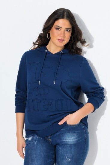 Ulla Popken Applique Lettering Hooded Sweatshirt Dark Blue - Mikiny & mikiny bez kapucne - Pohodlné mikiny, hoodie a pletené svetre