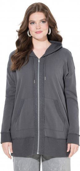 Ulla Popken Decorative Seam Zip-Up Hoodie Graphite Grey - Mikiny & mikiny bez kapucne - 