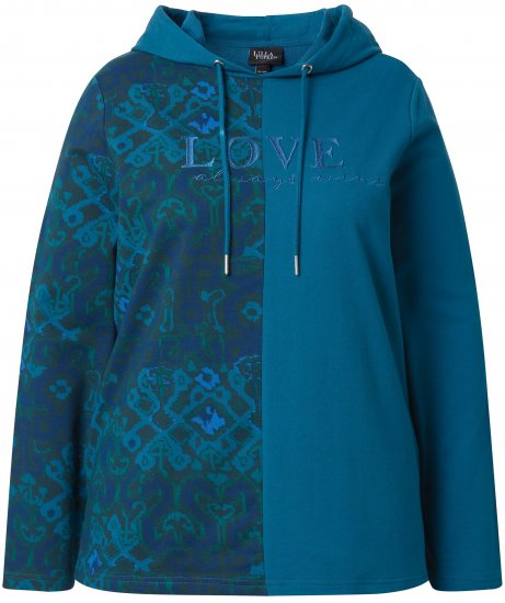 Ulla Popken Split Print LOVE Hoodie Teal - Mikiny & mikiny bez kapucne - 
