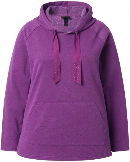 Ulla Popken Rhinestone Drawstring Moon Wash Hoodie Light Plum - Mikiny & mikiny bez kapucne - 