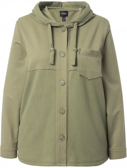 Ulla Popken Mixed Texture Button Down Hoodie Pond Green - Mikiny & mikiny bez kapucne - 
