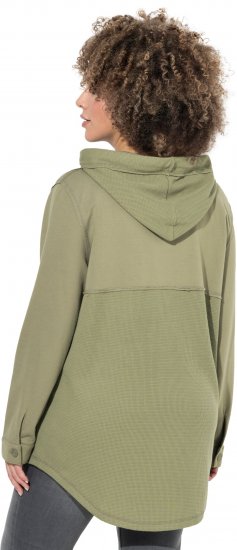 Ulla Popken Mixed Texture Button Down Hoodie Pond Green - Mikiny & mikiny bez kapucne - 