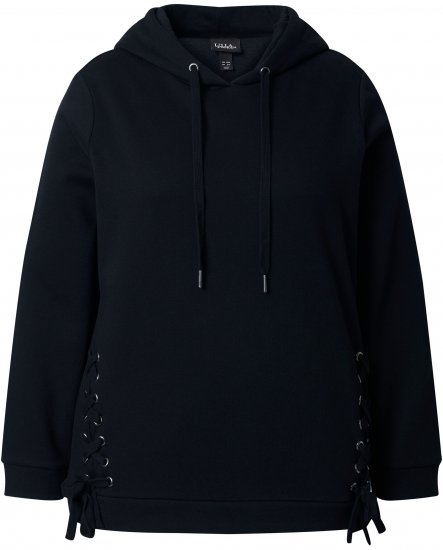 Ulla Popken Decorative Lace-Up Hoodie Black - Mikiny & mikiny bez kapucne - 