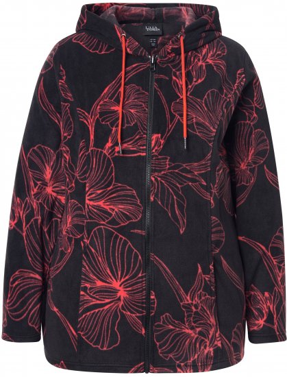 Ulla Popken Fleece Flower Print Zip-Up Hoodie Black - Mikiny & mikiny bez kapucne - 