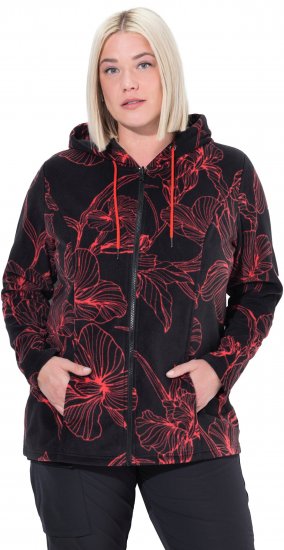 Ulla Popken Fleece Flower Print Zip-Up Hoodie Black - Mikiny & mikiny bez kapucne - 