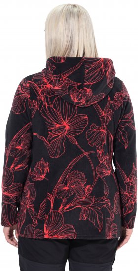 Ulla Popken Fleece Flower Print Zip-Up Hoodie Black - Mikiny & mikiny bez kapucne - 
