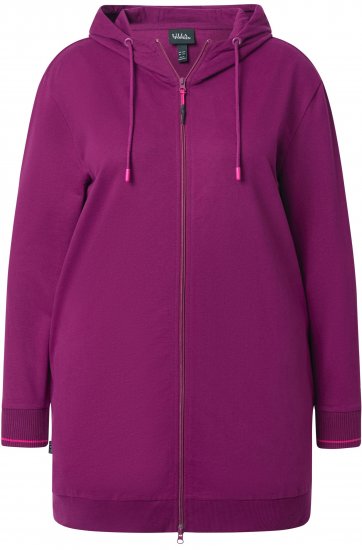 Ulla Popken Contrast Piping Zip-Up Hoodie Pink Berry - Mikiny & mikiny bez kapucne - 