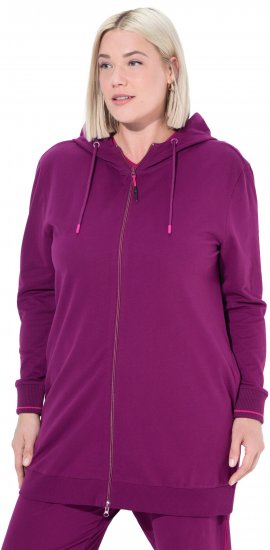 Ulla Popken Contrast Piping Zip-Up Hoodie Pink Berry - Mikiny & mikiny bez kapucne - 