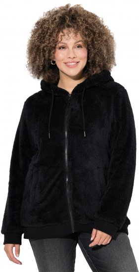 Ulla Popken Teddy Fleece Zip-Up Hoodie Black - Mikiny & mikiny bez kapucne - 