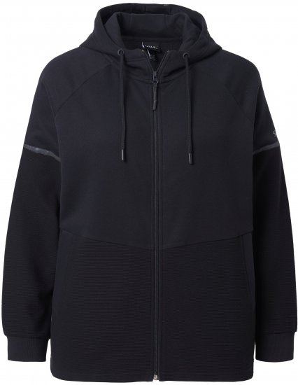 Ulla Popken Mix Fabric Reflective Trim Zip Hoodie Black - Mikiny & mikiny bez kapucne - 