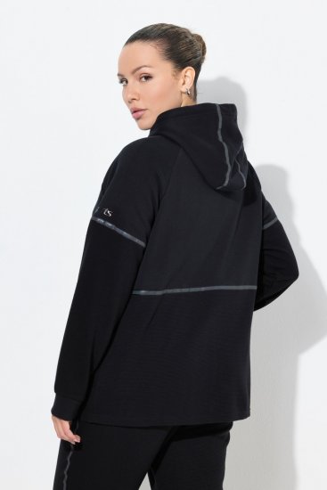 Ulla Popken Mix Fabric Reflective Trim Zip Hoodie Black - Mikiny & mikiny bez kapucne - Pohodlné mikiny, hoodie a pletené svetre