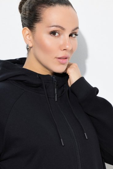 Ulla Popken Mix Fabric Reflective Trim Zip Hoodie Black - Mikiny & mikiny bez kapucne - Pohodlné mikiny, hoodie a pletené svetre