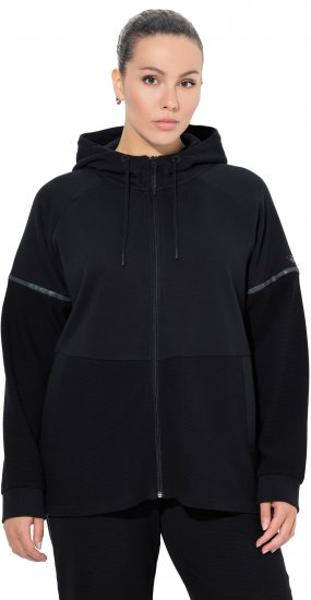 Ulla Popken Mix Fabric Reflective Trim Zip Hoodie Black - Mikiny & mikiny bez kapucne - 