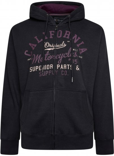 Kam Jeans 7085 California Zip Thru Hoodie Black - Mikiny & mikiny bez kapucne - Mikiny & Mikiny s Kapucňou 2XL-12XL