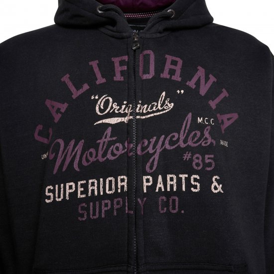Kam Jeans 7085 California Zip Thru Hoodie Black - Mikiny & mikiny bez kapucne - Mikiny & Mikiny s Kapucňou 2XL-12XL